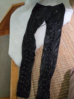 Slick wet look lace up pants